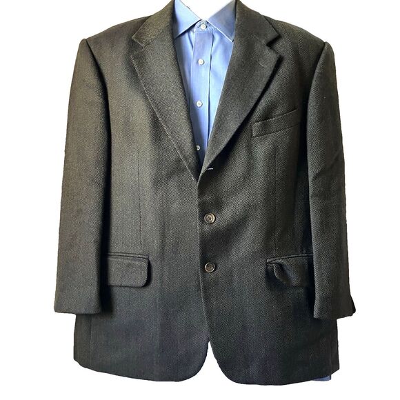 Oscar De La Renta Vintage Sport Coat Wool Tweed 3 Roll 2 Herringbone Gray 44 S
